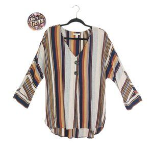 EST. 1946 Striped Blouse L Multicolor V-Neck 3/4 Sleeve Button Front Top
